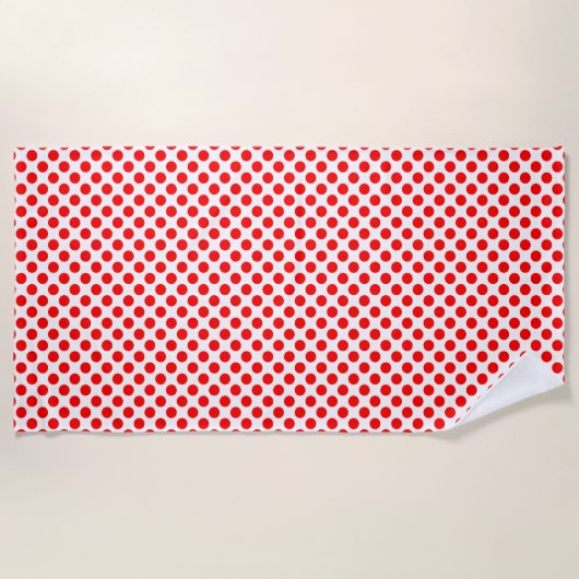 Rood op witte middelgrote grootte polka stippen strandlaken (Voorkant)