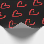 Rood op zwart handgetekende harten cadeaupapier (Hoek)