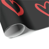 Rood op zwart handgetekende harten cadeaupapier (Rol Hoek)