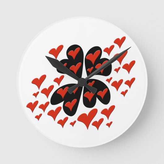 Rood op zwart hart ronde klok (Voorkant)