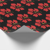 Rood op zwarte hibiscus cadeaupapier (Hoek)