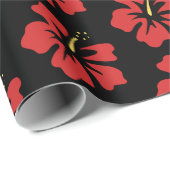Rood op zwarte hibiscus cadeaupapier (Rol Hoek)