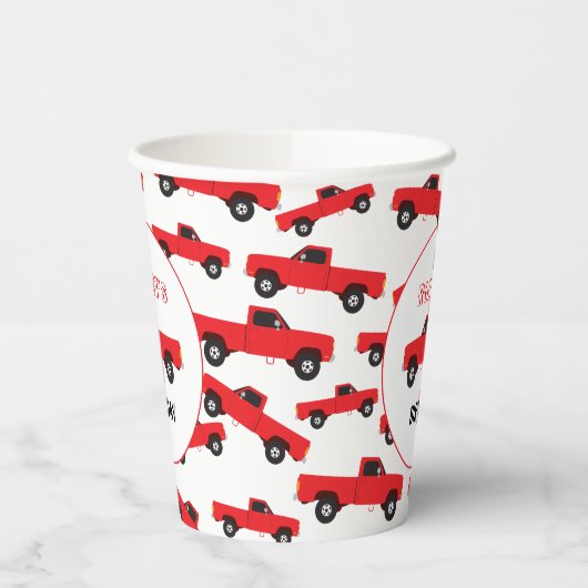 Rood ophaaltransport vrachtwagens Birthday Papieren Bekers (Links)