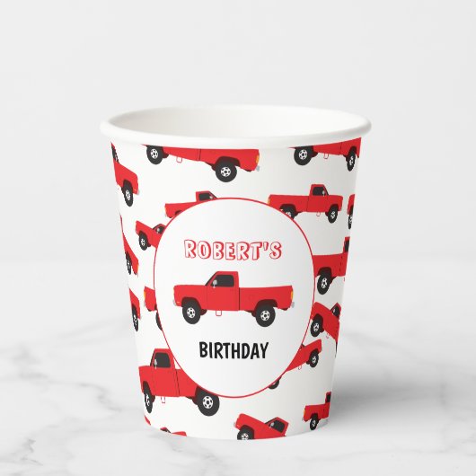 Rood ophaaltransport vrachtwagens Birthday Papieren Bekers (Voorkant)