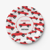 Rood ophaaltransport vrachtwagens Birthday Papieren Bordje (Voorkant)
