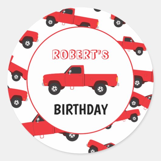 Rood ophaaltransport vrachtwagens Birthday Ronde Sticker (Voorkant)