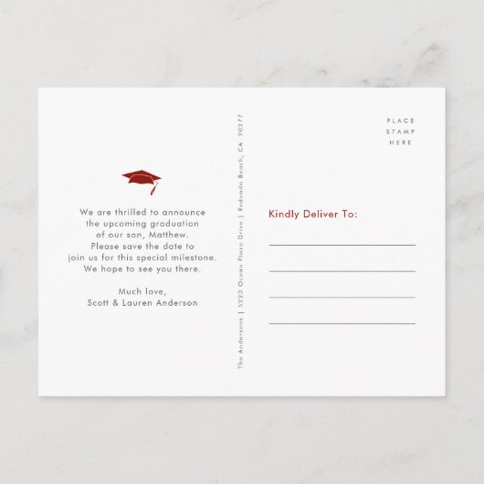 Rood opslaan datum afstuderen foto vet typografie uitnodiging briefkaart (Achterkant)