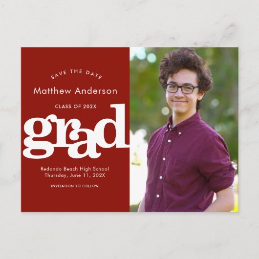 Rood opslaan datum afstuderen foto vet typografie uitnodiging briefkaart (Voorkant)