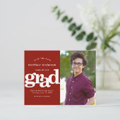 Rood opslaan datum afstuderen foto vet typografie uitnodiging briefkaart (Staand voorkant)