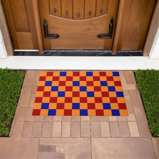 Rood Oranje Blauw Geruit Patroon Ontwerp Deurmat (Buiten)