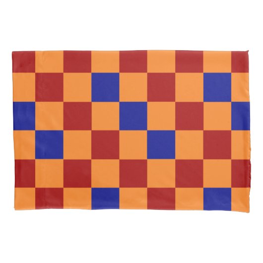 Rood Oranje Blauw Geruit Patroon Ontwerp Kussensloop (Voorkant-Links)