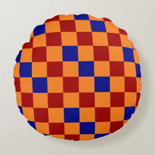 Rood Oranje Blauw Geruit Patroon Ontwerp Rond Kussen