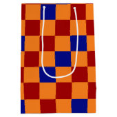 Rood Oranje Blauw Geruit Patroonontwerp Medium Cadeauzakje (Achterkant)