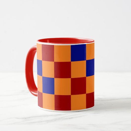Rood Oranje Blauw Geruit Patroonontwerp Mok (Voorkant links)