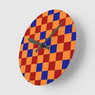Rood Oranje Blauw Geruit Patroonontwerp  Ronde Klok