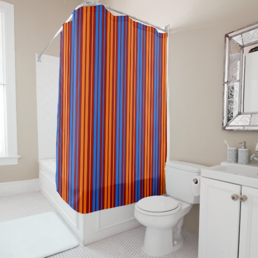 Rood Oranje Blauwe Verticale Strepen Ontwerp   Douchegordijn (In situ)