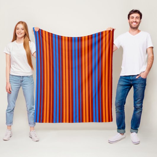 Rood Oranje Blauwe Verticale Strepen Ontwerp   Fleece Deken (In situ)