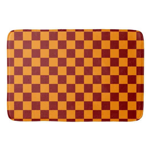 Rood + Oranje Checkered-schaakbordpatroon controle Badmat (Voorkant)