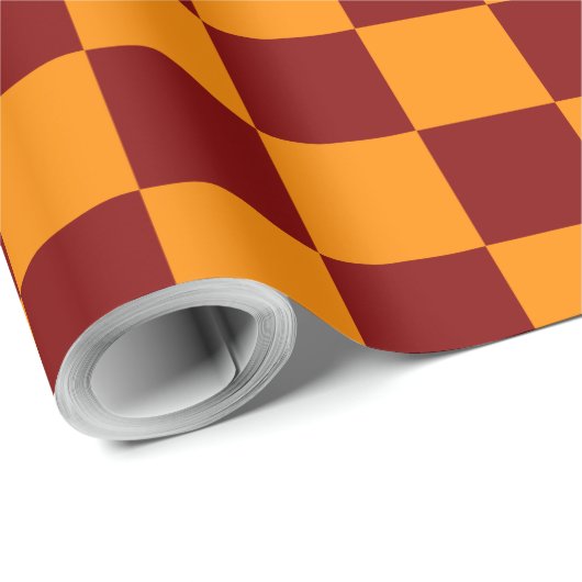 Rood + Oranje Checkered-schaakbordpatroon controle Cadeaupapier (Rol Hoek)