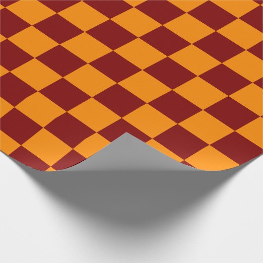 Rood + Oranje Checkered-schaakbordpatroon controle Cadeaupapier (Hoek)