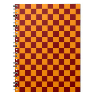 Rood + Oranje Checkered-schaakbordpatroon controle Notitieboek