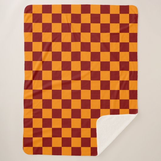 Rood + Oranje Checkered-schaakbordpatroon controle Sherpa Deken (Voorkant)