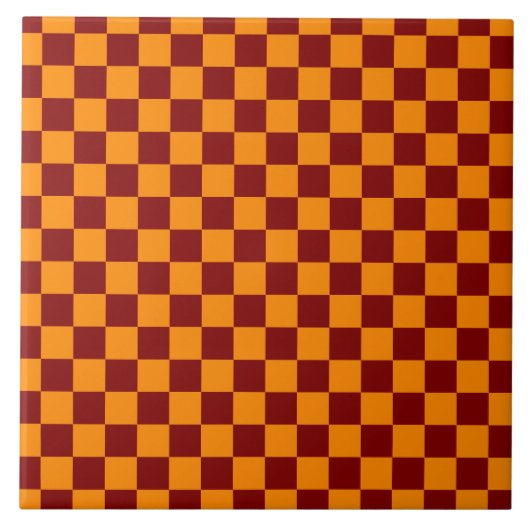 Rood + Oranje Checkered-schaakbordpatroon controle Tegeltje (Voorkant)