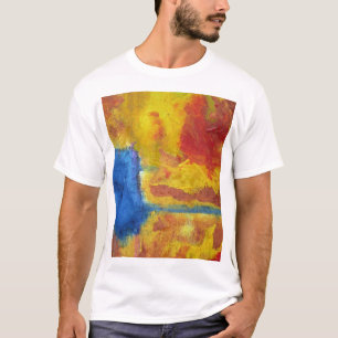 Rood, oranje en blauw opwarmen, abstract t-shirt