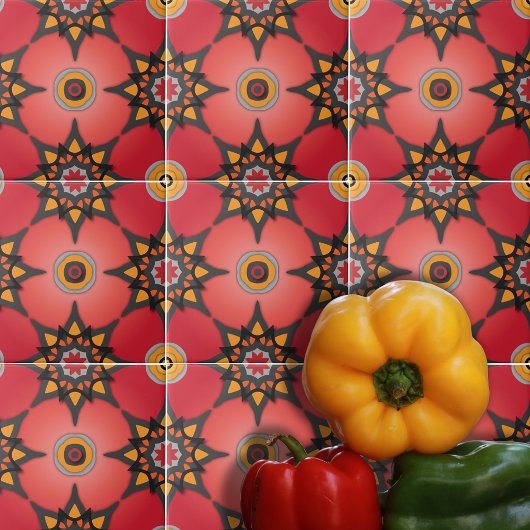 Rood Oranje en grijs boho geometrisch patroon Tegeltje