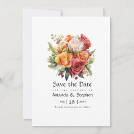 Rood, Oranje en Salie Bloemmotief Save The Date