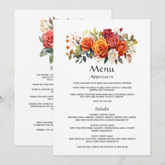 Rood, Oranje en Salie Bloemstuk Menu (Voorkant / Achterkant)