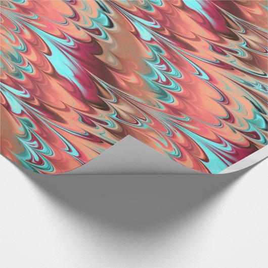Rood, Oranje en Turquoise gemarmerd patroon Cadeaupapier (Hoek)