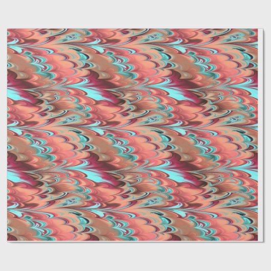 Rood, Oranje en Turquoise gemarmerd patroon Cadeaupapier (Vlak)