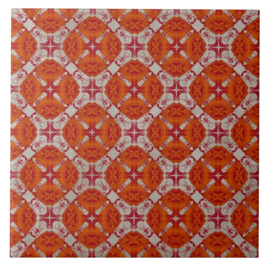 Rood, Oranje en wit Mid Century Modern Patroon Tegeltje (Voorkant)