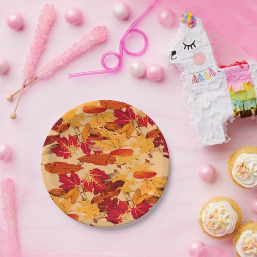 Rood Oranje geel blauw bladerblad Papieren Bordje (Feest)