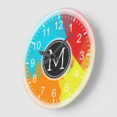 Rood Oranje Geel Blauw Mozaïek Modern Monogram Grote Klok (Hoek)