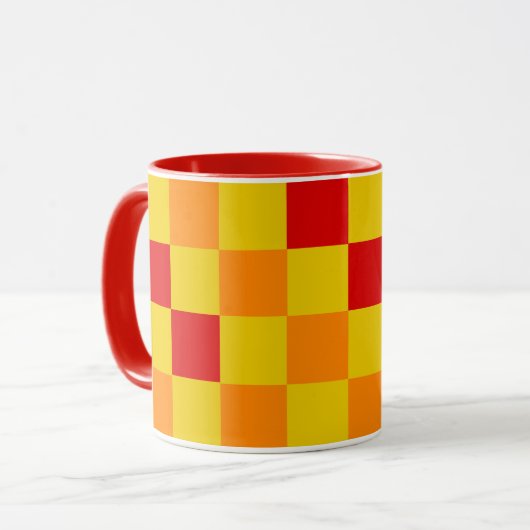 Rood Oranje Geel Geruit Patroonontwerp Mok (Voorkant links)