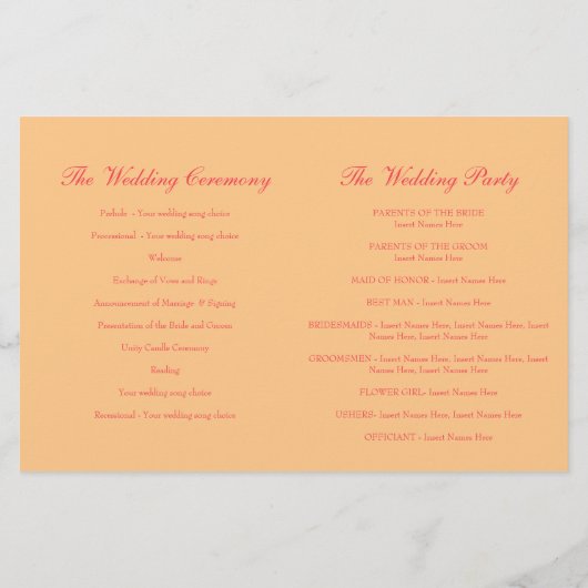 Rood oranje-geel roos trouwprogramma (Achterkant)