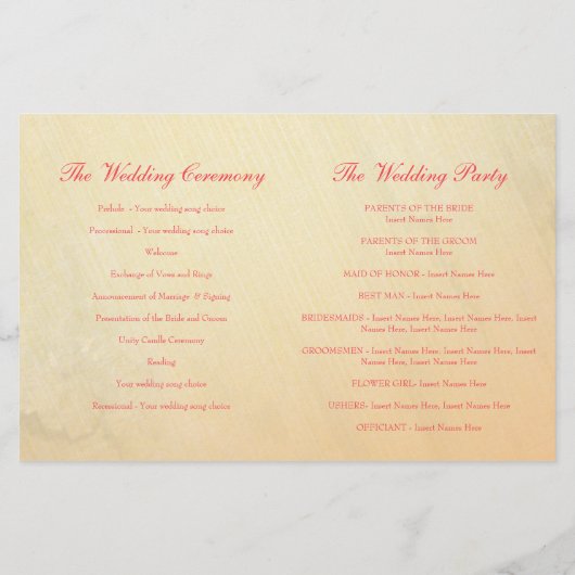 Rood oranje-geel roos trouwprogramma (Achterkant)