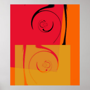 Rood Oranje Geel Zwart Retro Abstract schilderen Poster