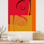 Rood Oranje Geel Zwart Retro Abstract schilderen Poster (Keuken)