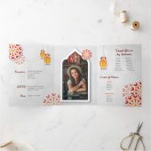 Rood Oranje gele bloem Arabisch Night Quinceañera Drieluik Uitnodiging (Binnen)