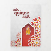 Rood Oranje gele bloem Arabisch Night Quinceañera Drieluik Uitnodiging (Cover)