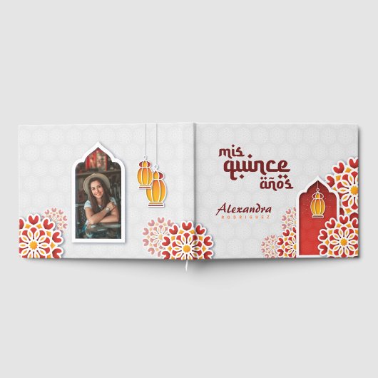 Rood Oranje gele bloem Arabisch Night Quinceañera Gastenboek (Volledig)