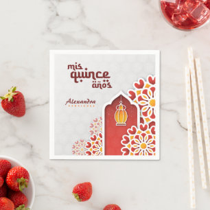 Rood Oranje gele bloem Arabisch Night Quinceañera Servet