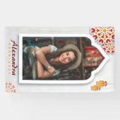 Rood Oranje gele bloem Arabisch Night Quinceañera Spandoek (Horizontaal)