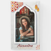 Rood Oranje gele bloem Arabisch Night Quinceañera Spandoek (Verticaal)