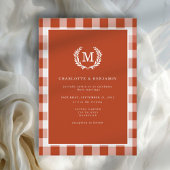 Rood-Oranje Gingham Monogram Crest Kaart