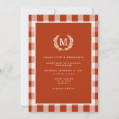 Rood-Oranje Gingham Monogram Crest QR-code Kaart (Voorkant)