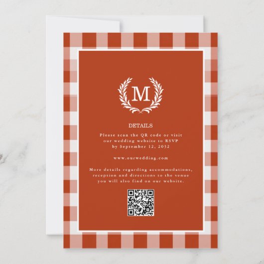 Rood-Oranje Gingham Monogram Crest QR-code Kaart (Achterkant)